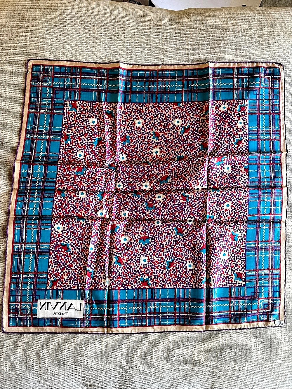 Rare Vintage Lanvin Paris 100% Silk Scarf Geometric Floral w/ Original Packaging - Picture 7 of 10